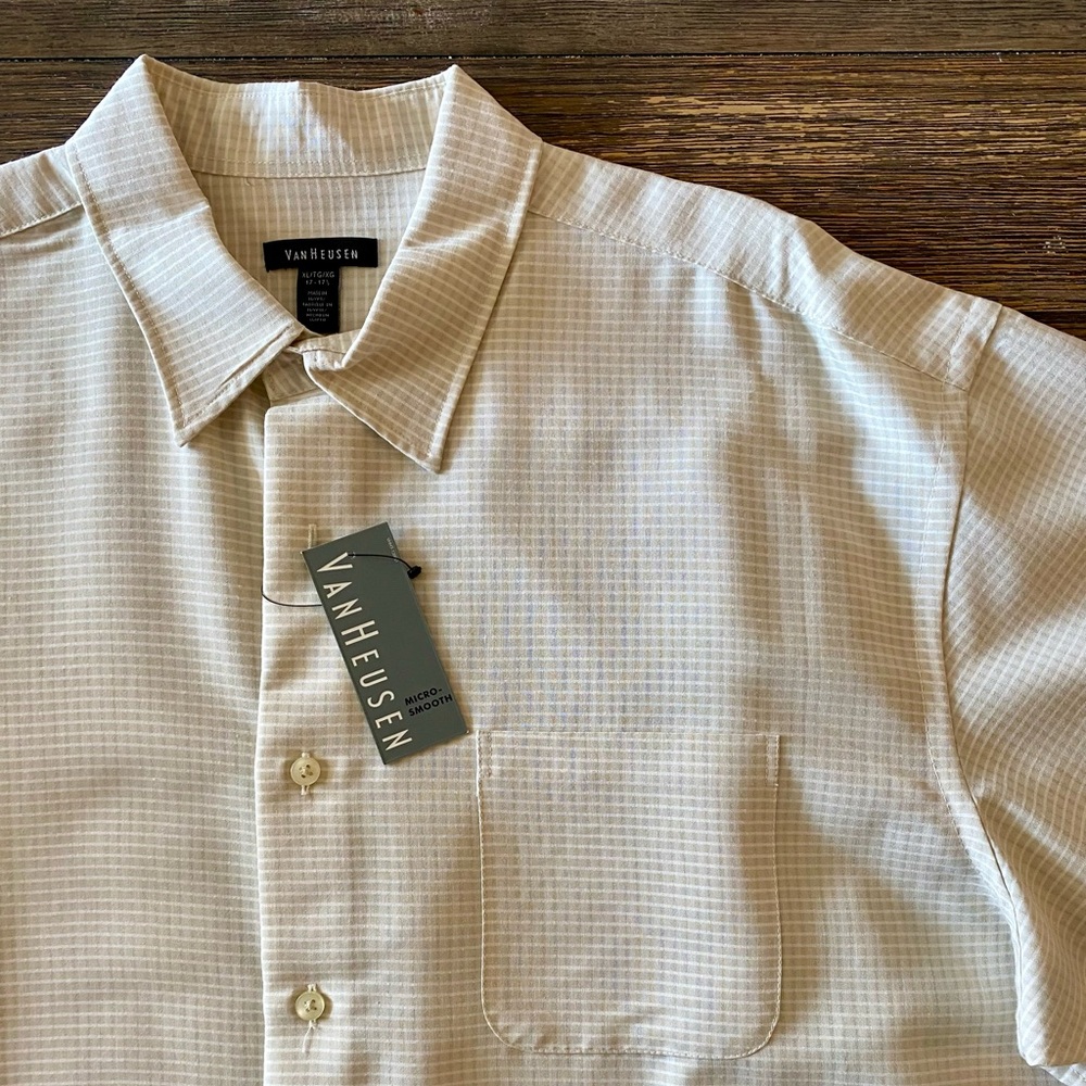 NEW Van Heusen Men’s Shirt XL 17-17 1/2 Beige Micro Smooth Button Down NWT
